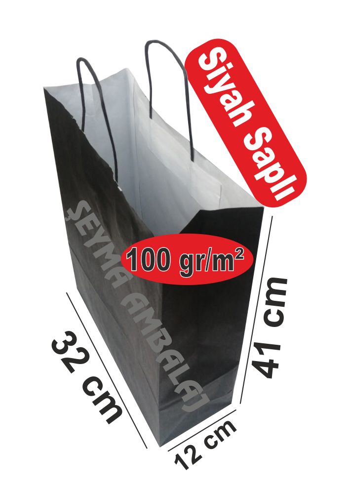 Siyah saplı siyah renk beyaz kraft poşet