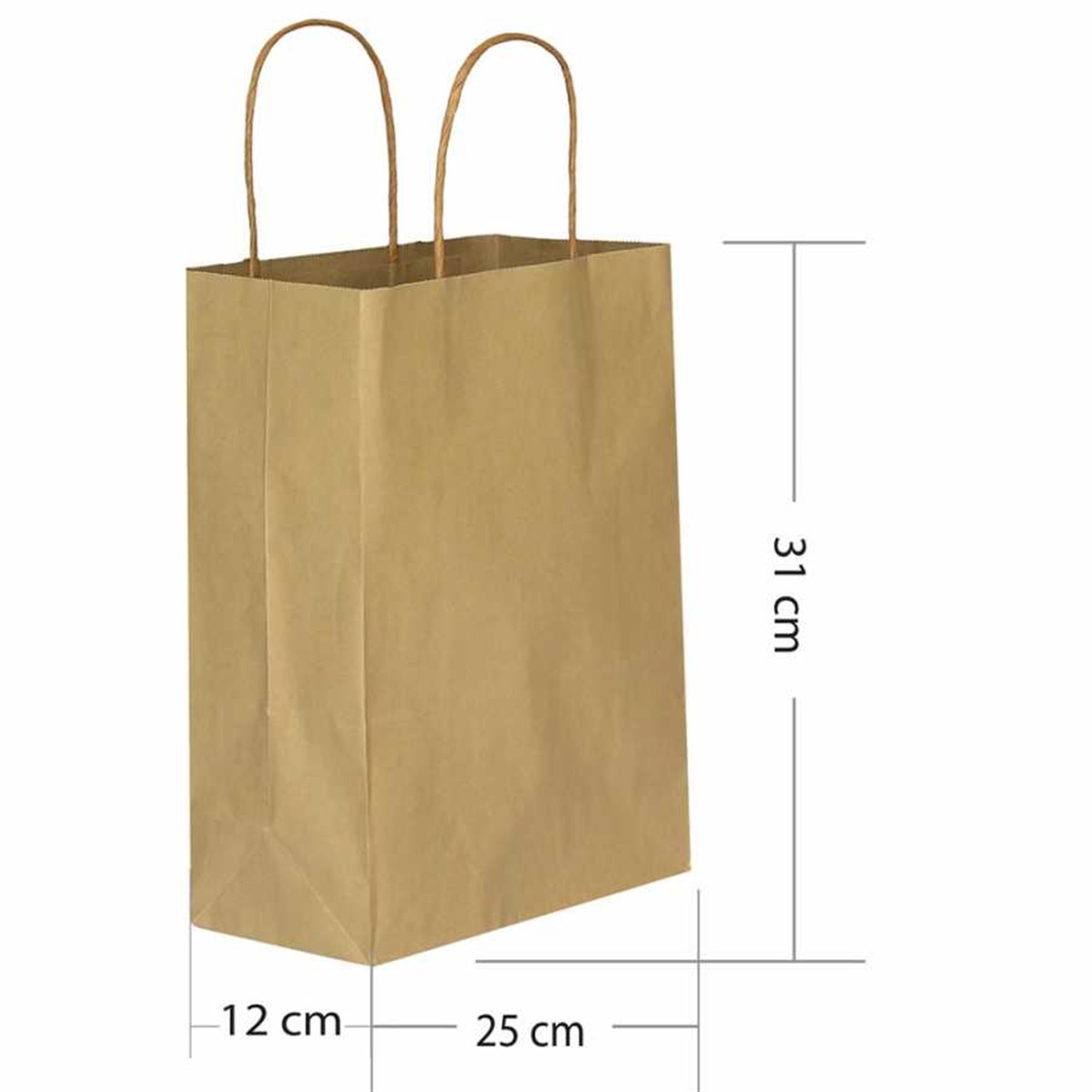 büküm saplı kraft esmer poşet 25x31x12